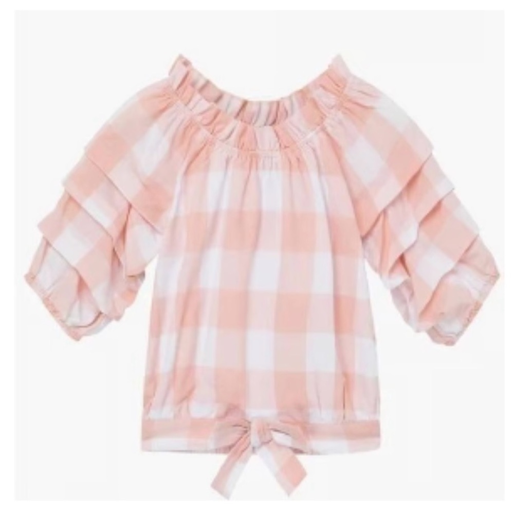 Girls. Habitual Pink and White Gingham Blouse with Ruffled Sleeves. Size 10